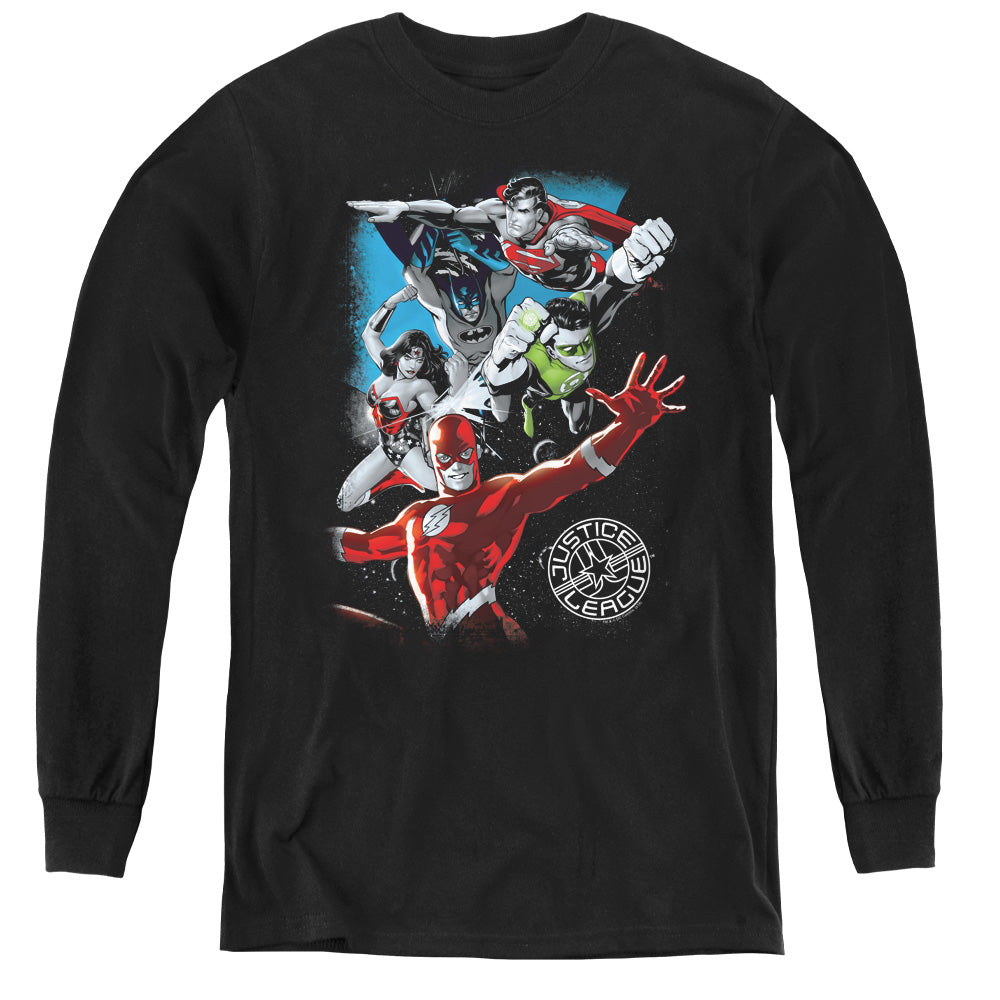 Jla Galactic Attack - Youth Long Sleeve Tee - Black