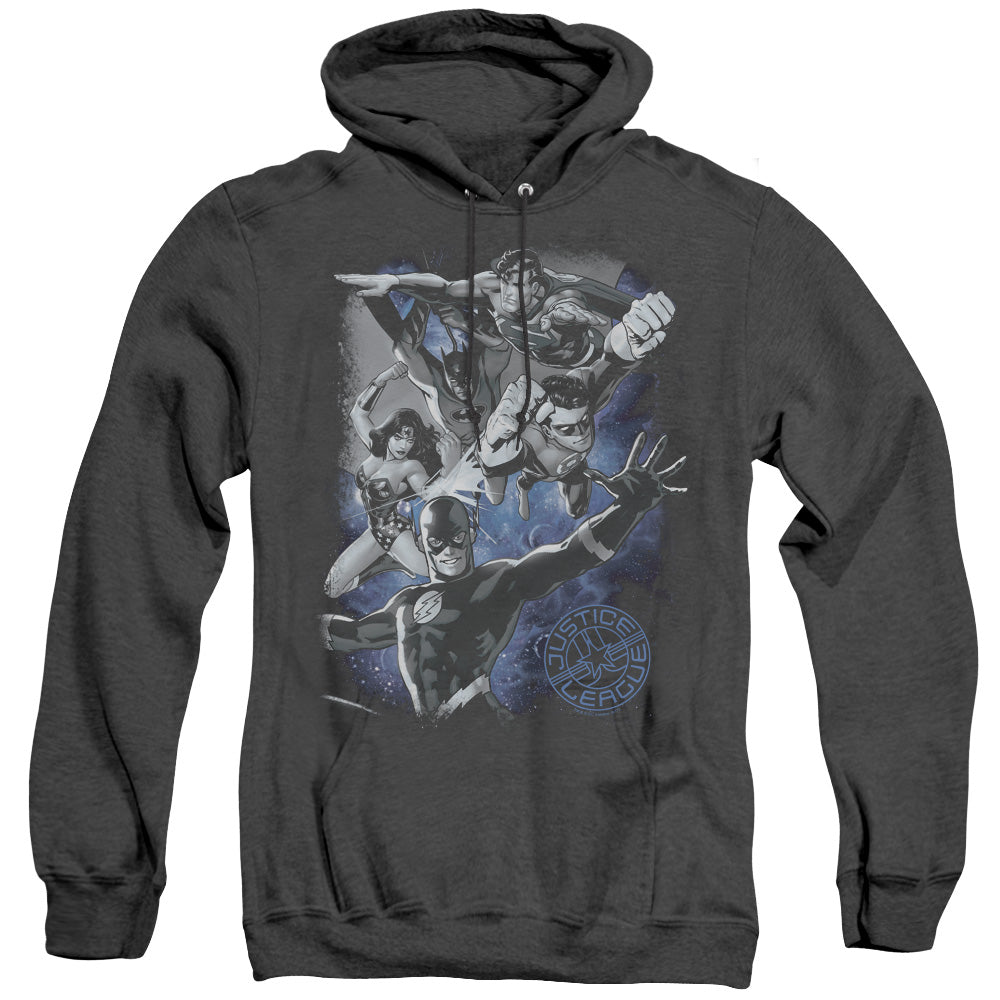 Jla - Galactic Attack Nebula - Adult Heather Hoodie - Black