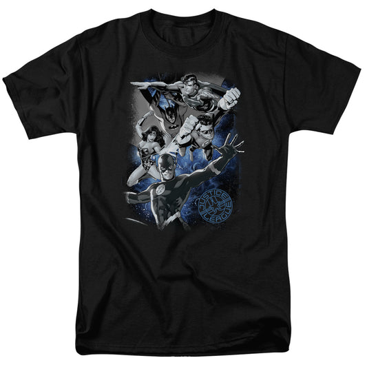 Jla - Galactic Attack Nebula - Short Sleeve Adult 18/1 - Black T-shirt