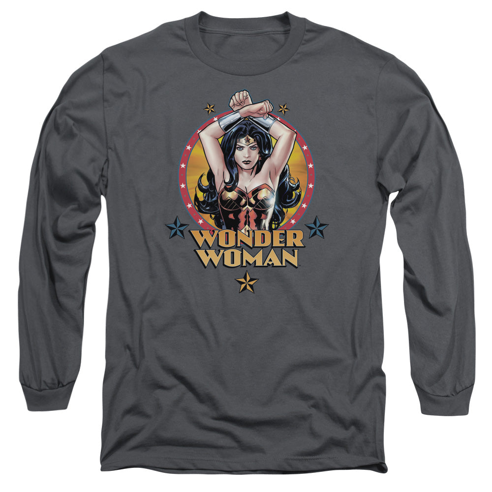 Jla - Powerful Woman - Long Sleeve Adult 18/1 - Charcoal T-shirt
