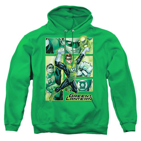 Jla - Green Lantern Panels - Adult Pull-over Hoodie - Kelly Green