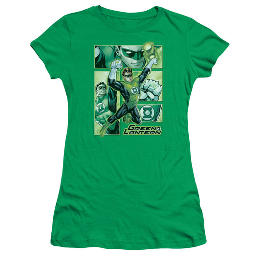 Jla - Green Lantern Panels - Short Sleeve Junior Sheer - Kelly Green T-shirt