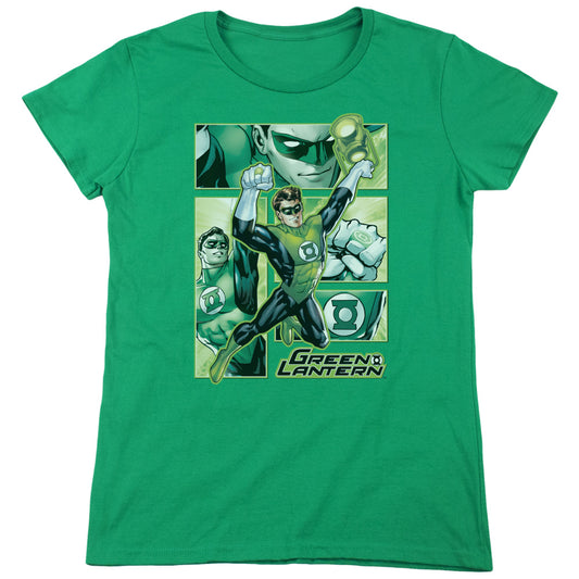 Jla - Green Lantern Panels - Short Sleeve Womens Tee - Kelly Green T-shirt