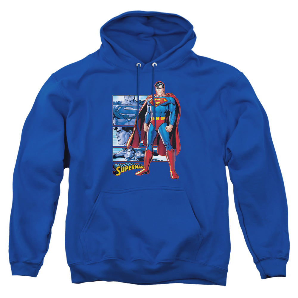 Jla - Superman Panels - Adult Pull-over Hoodie - Royal Blue