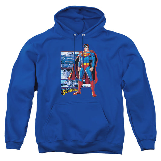 Jla - Superman Panels - Adult Pull-over Hoodie - Royal Blue