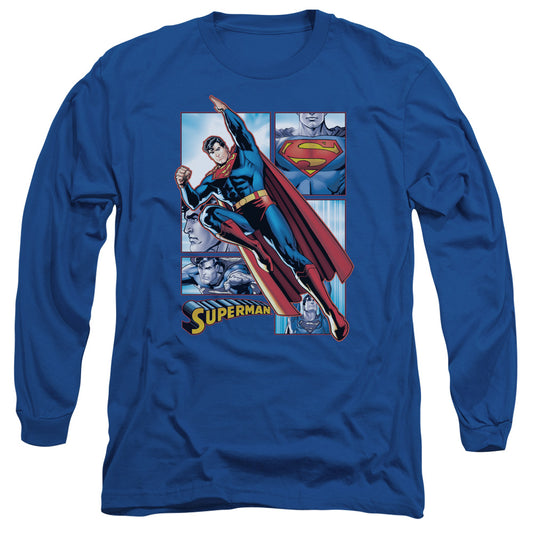 Jla - Superman Panels - Long Sleeve Adult 18/1 - Royal Blue T-shirt