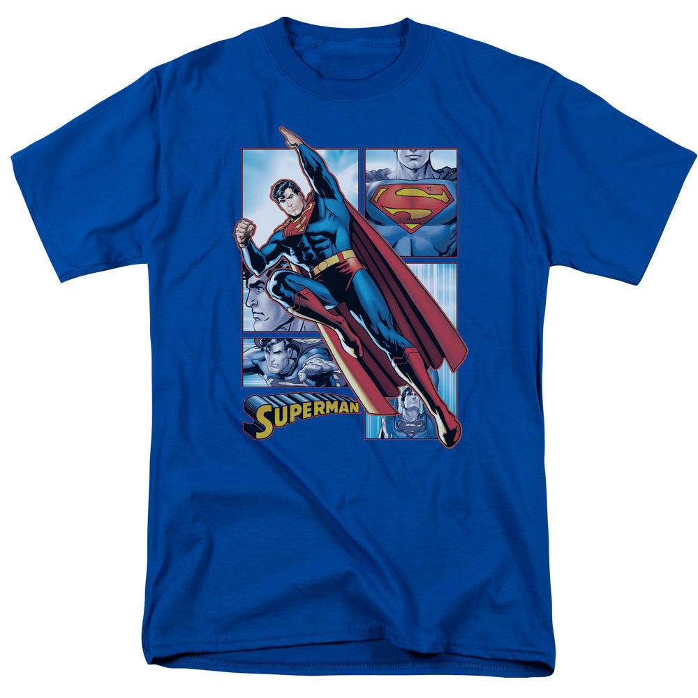 Jla - Superman Panels - Short Sleeve Adult 18/1 - Royal Blue T-shirt