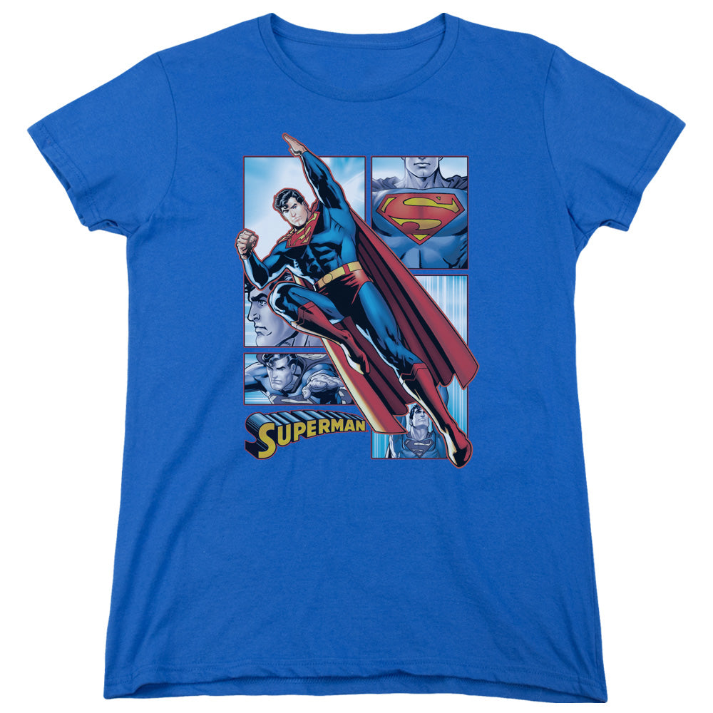 Jla - Superman Panels - Short Sleeve Womens Tee - Royal Blue T-shirt