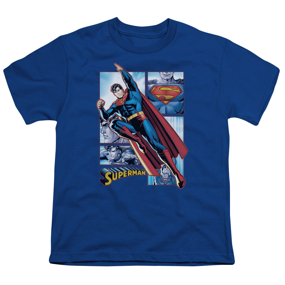 Jla - Superman Panels - Short Sleeve Youth 18/1 - Royal Blue T-shirt