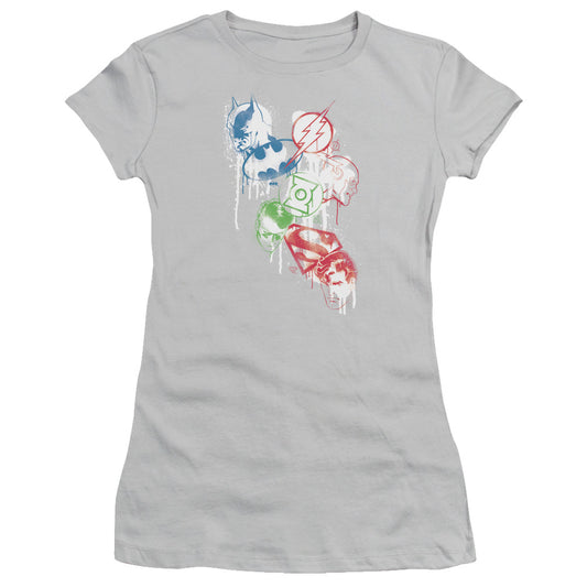 Jla - Splatter Icons - Short Sleeve Junior Sheer - Silver T-shirt