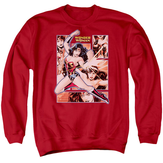 Jla - Wonder Woman Panels - Adult Crewneck Sweatshirt - Red