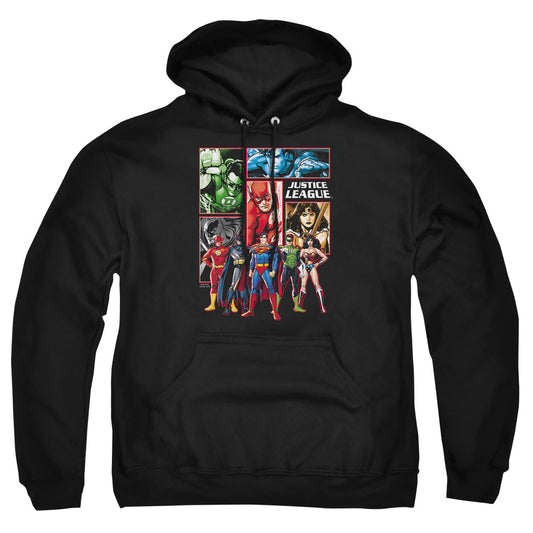 Jla - Justice League Panels - Adult Pull-over Hoodie - Black