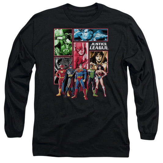 Jla - Justice League Panels - Long Sleeve Adult 18/1 - Black T-shirt