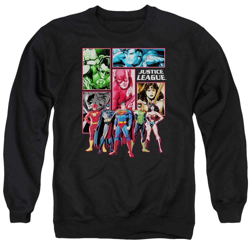Jla - Justice League Panels - Adult Crewneck Sweatshirt - Black