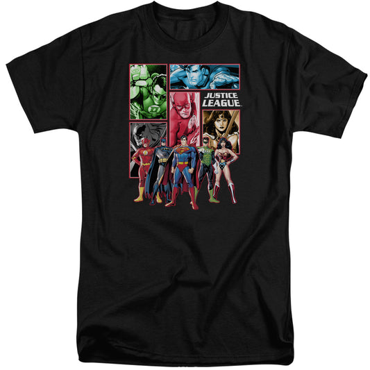 Jla - Justice League Panels - Short Sleeve Adult Tall - Black T-shirt