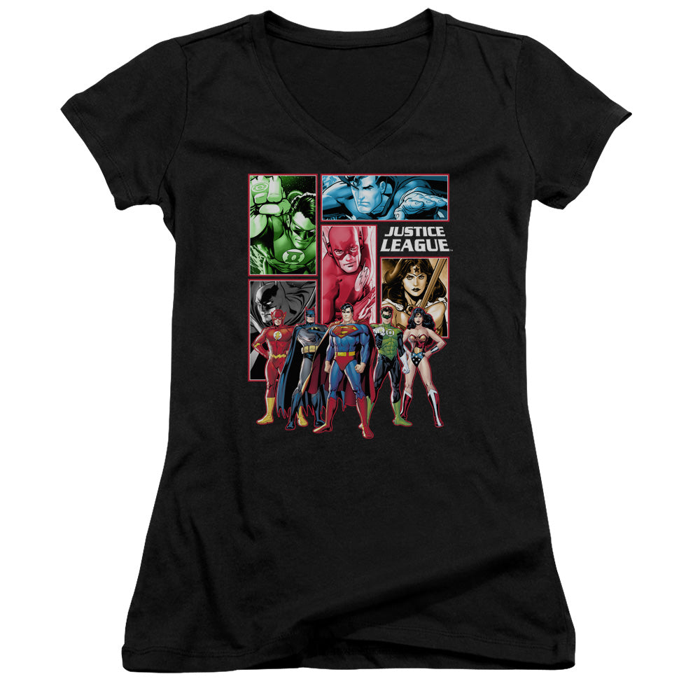 Jla - Justice League Panels - Junior V-neck - Black