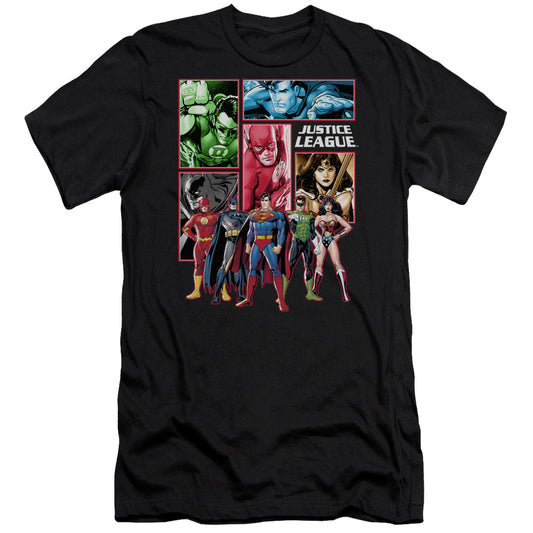 Jla - Justice League Panels - Short Sleeve Adult 30/1 - Black T-shirt