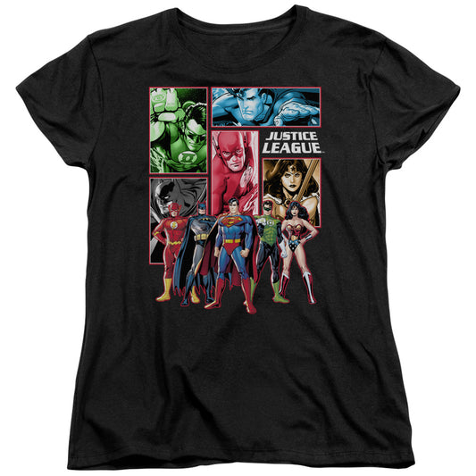 Jla - Justice League Panels - Short Sleeve Womens Tee - Black T-shirt