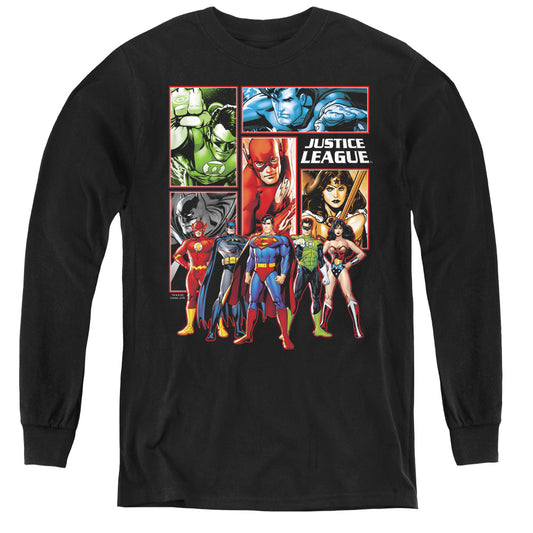 Jla Justice League Panels - Youth Long Sleeve Tee - Black