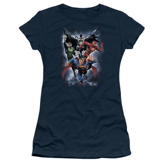 Jla - The Coming Storm - Short Sleeve Junior Sheer - Navy T-shirt