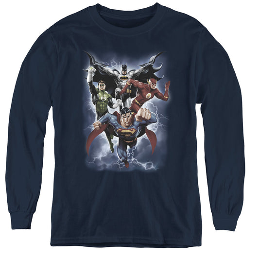 Jla - The Coming Storm - Youth Long Sleeve Tee - Navy