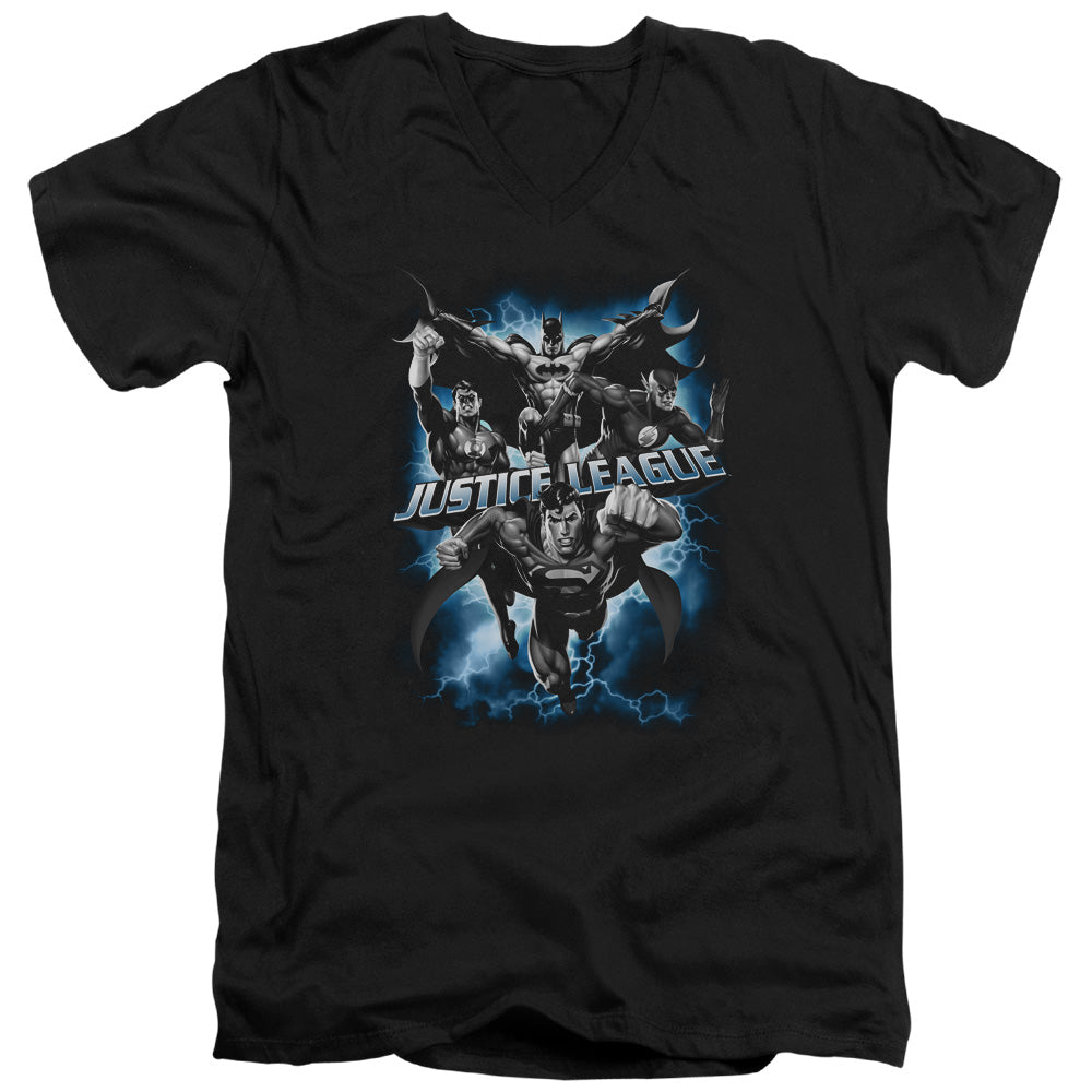 Jla - Justice Storm - Short Sleeve Adult V-neck - Black T-shirt