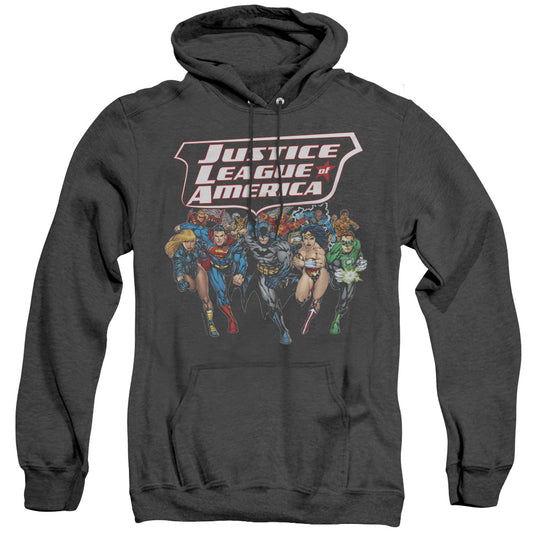 Jla - Charging Justice - Adult Heather Hoodie - Black