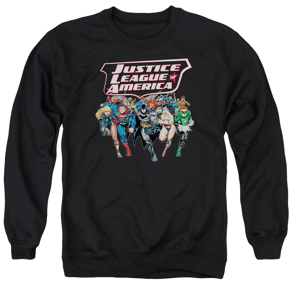 Jla - Charging Justice - Adult Crewneck Sweatshirt - Black