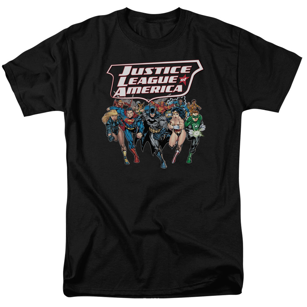 Jla - Charging Justice - Short Sleeve Adult 18/1 - Black T-shirt
