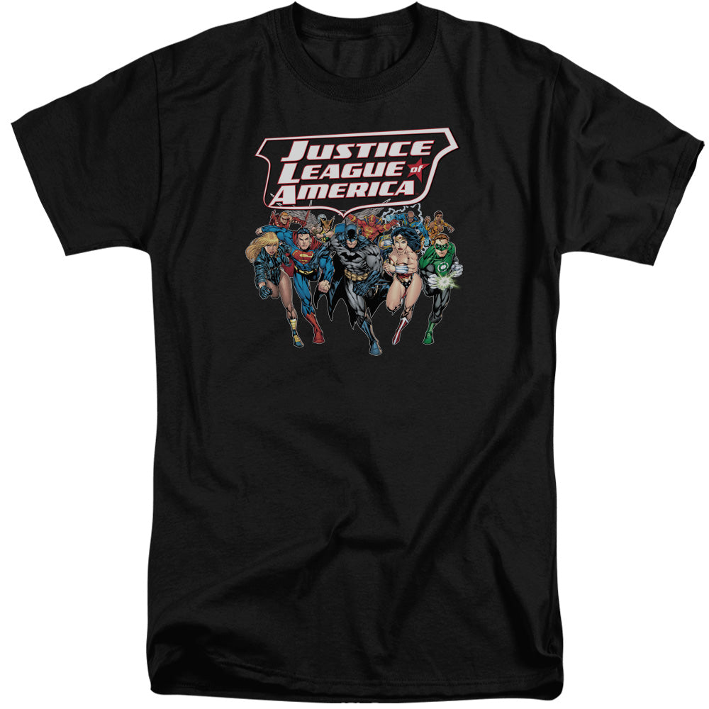 Jla - Charging Justice - Short Sleeve Adult Tall - Black T-shirt
