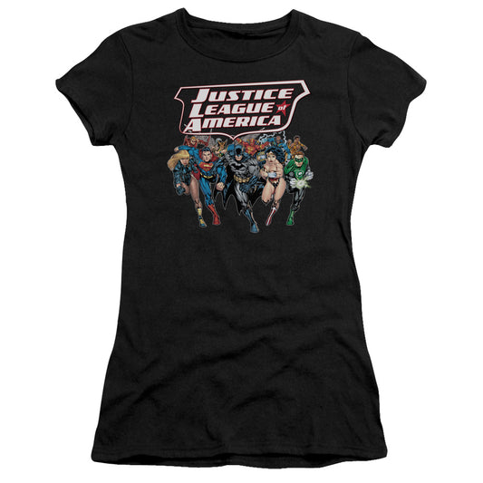 Jla - Charging Justice - Short Sleeve Junior Sheer - Black T-shirt