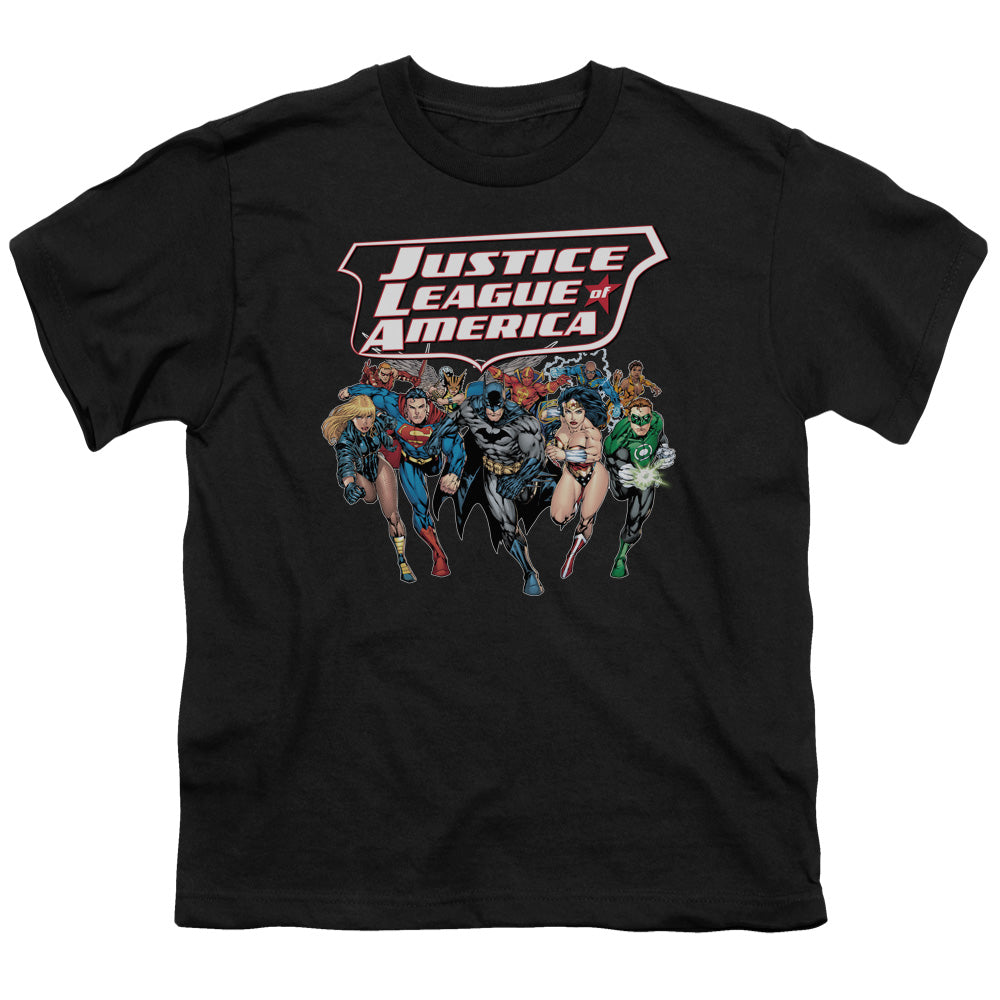 Jla - Charging Justice - Short Sleeve Youth 18/1 - Black T-shirt
