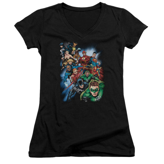 Jla Heroes Unite - Junior V-neck - Black