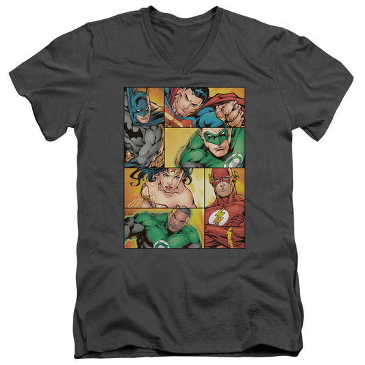 Jla - Hero Boxes - Short Sleeve Adult V-neck - Charcoal T-shirt
