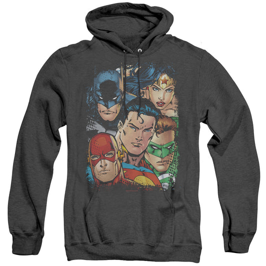 Jla - Up Close And Personal - Adult Heather Hoodie - Black