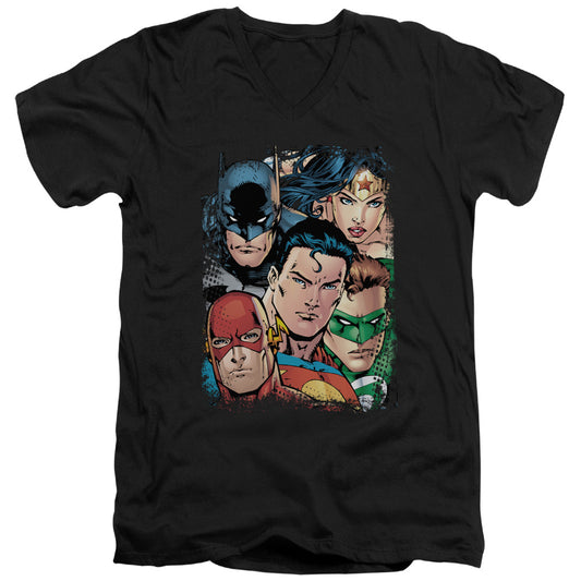 Jla - Up Close And Personal - Short Sleeve Adult V-neck - Black T-shirt