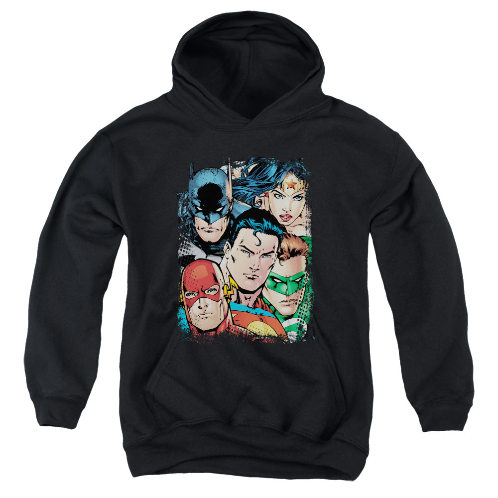 Jla - Up Close And Personal - Youth Pull-over Hoodie - Black