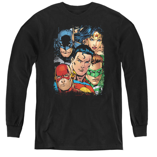 Jla - Up Close And Personal - Youth Long Sleeve Tee - Black