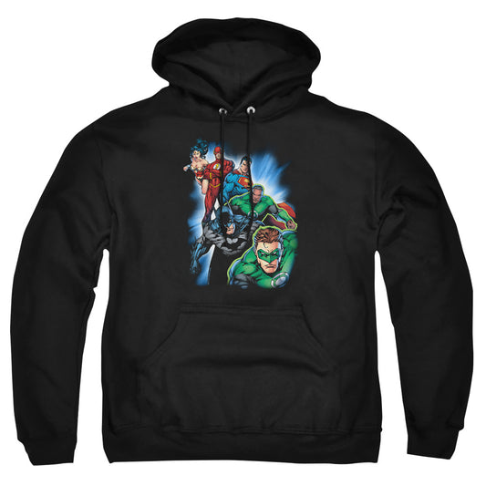 Jla - Heroes Unite - Adult Pull-over Hoodie - Black