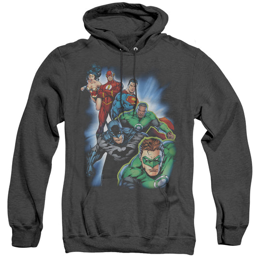 Jla - Heroes Unite - Adult Heather Hoodie - Black