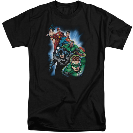 Jla - Heroes Unite - Short Sleeve Adult Tall - Black T-shirt