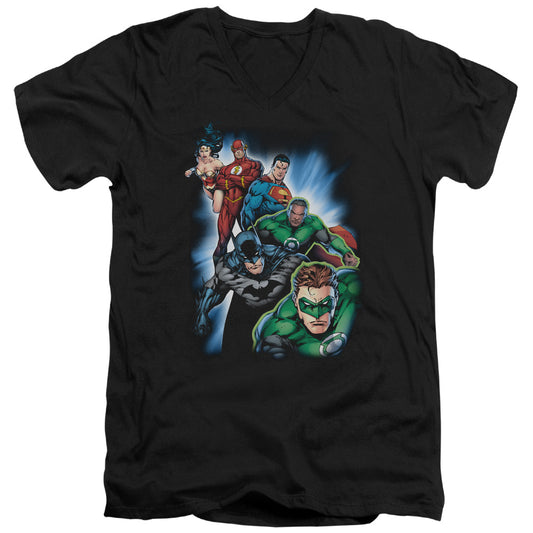 JLA HEROES UNITE - S/S ADULT V-NECK - BLACK T-Shirt