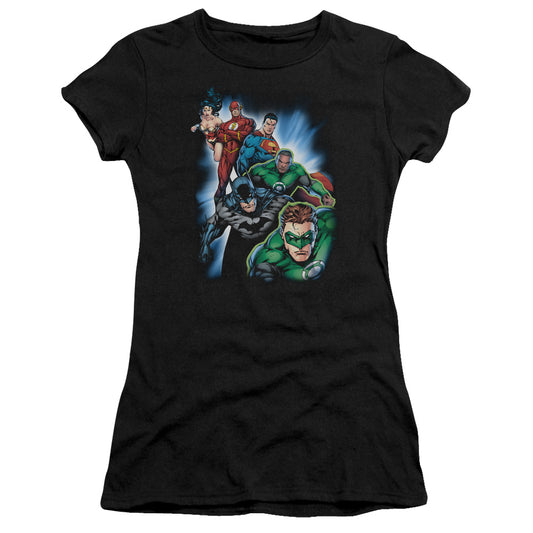 Jla - Heroes Unite - Short Sleeve Junior Sheer - Black T-shirt