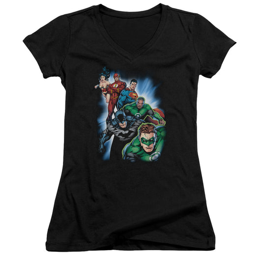 Jla - Heroes Unite - Junior V-neck - Black