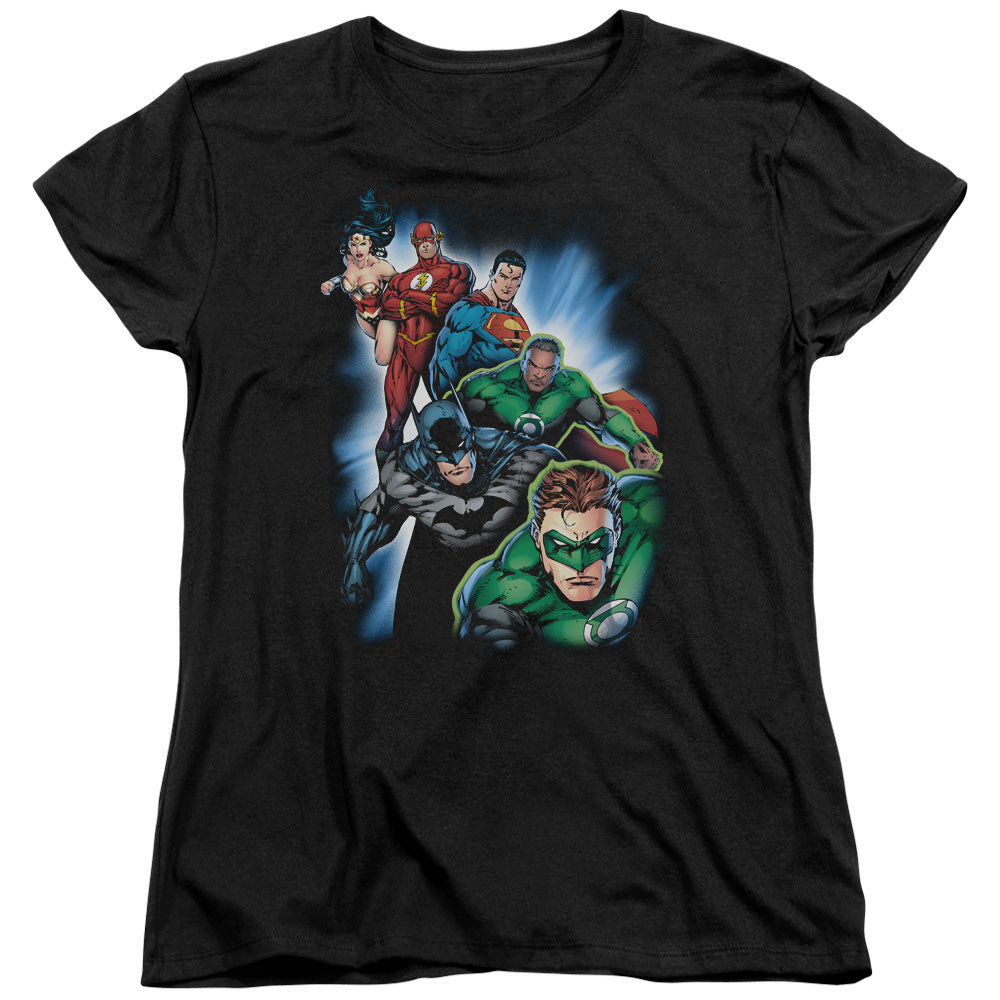 Jla - Heroes Unite - Short Sleeve Womens Tee - Black T-shirt