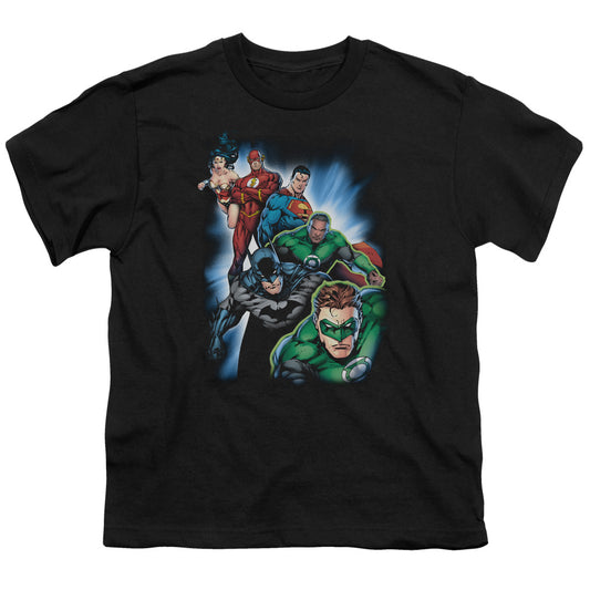 Jla - Heroes Unite - Short Sleeve Youth 18/1 - Black T-shirt