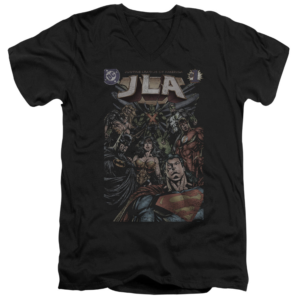 Jla - #1 Cover - Short Sleeve Adult V-neck - Black T-shirt