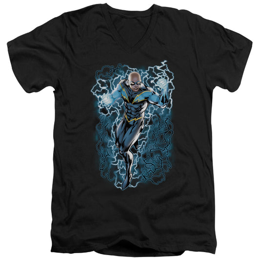 Jla - Black Lightning Bolts - Short Sleeve Adult V-neck - Black T-shirt