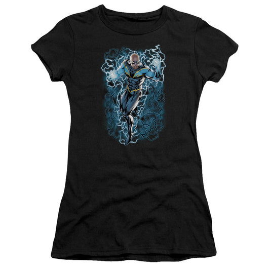 Jla - Black Lightning Bolts - Short Sleeve Junior Sheer - Black T-shirt
