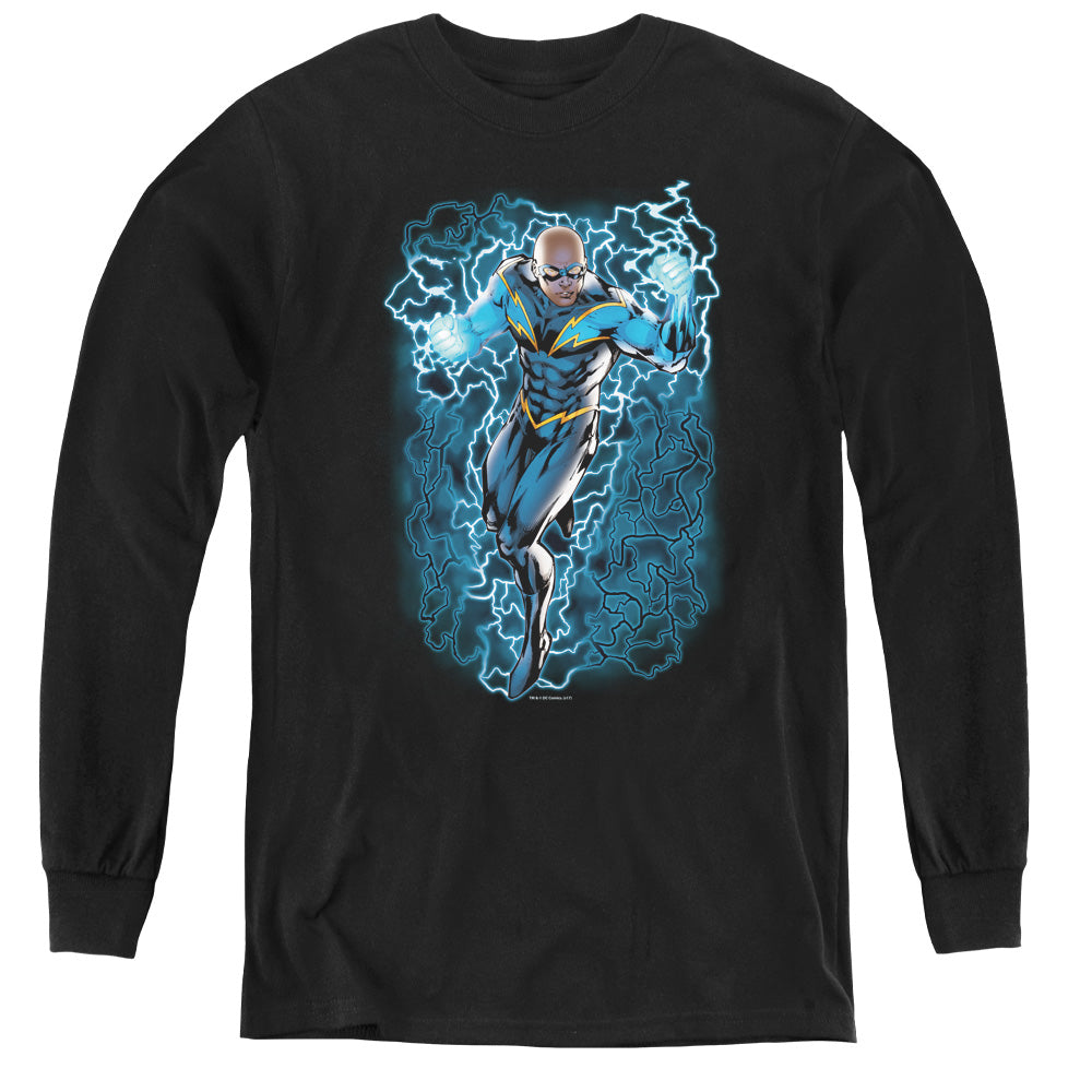 Jla - Black Lightning Bolts - Youth Long Sleeve Tee - Black